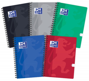 Spiral Notebook A5 80 Sheet Squared Oxford Esse 5pcs, assorted colours