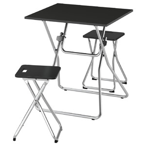 GUNDE / GUNDE Table and 2 stools, folding black/folding black, 67x67 cm