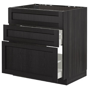 METOD/MAXIMERA Base cab f sink+3 fronts/2 drawers, black/Lerhyttan black stained, 80x61.9x88 cm