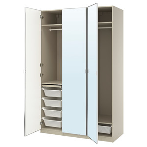 PAX / ÅHEIM Wardrobe combination, grey-beige/mirror glass, 150x60x236 cm