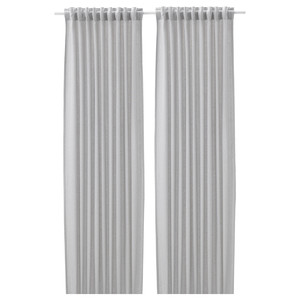 FJÄDERMOTT Curtains, 1 pair, white/grey, 145x300 cm