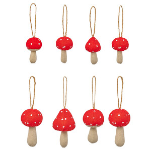 VINTERFINT Tree ornament set of 8, mushroom red/natural