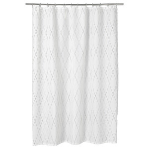 BASTSJÖN Shower curtain, white, grey/beige, 180x200 cm