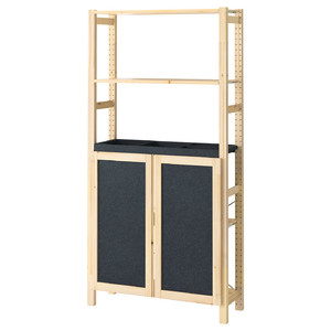 IVAR Shelving unit with doors, pine/felt, 89x30x179 cm