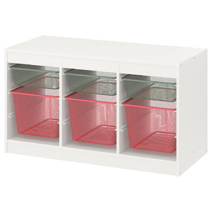 TROFAST Storage combination with boxes, white light green-grey/light red, 99x44x56 cm