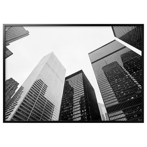 BJÖRKSTA Picture and frame, black and white skyscrapers, black, 200x140 cm