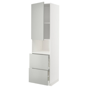 METOD / MAXIMERA Hi cab f micro w door/2 drawers, white/Havstorp light grey, 60x60x220 cm