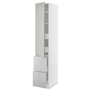 METOD / MAXIMERA Hi cab w shlvs/4 drawers/dr/2 frnts, white/Havstorp light grey, 40x60x220 cm