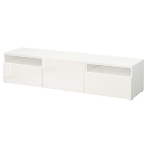 BESTÅ TV bench, white, Selsviken high-gloss/white, 180x42x39 cm