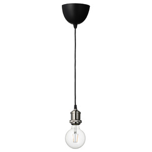 JÄLLBY / LUNNOM Pendant lamp with light bulb, nickel-plated/globe clear