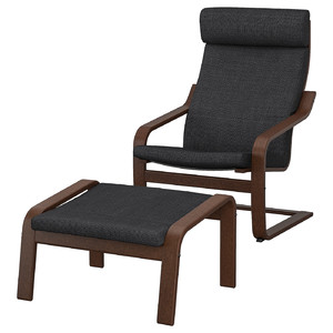 POÄNG Armchair and footstool, brown/Hillared anthracite