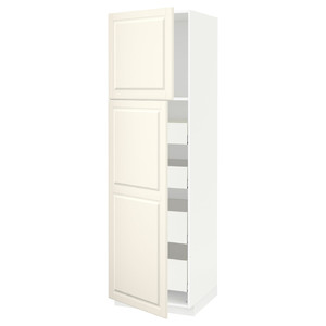 METOD / MAXIMERA Hi cab w 2 doors/4 drawers, white/Bodbyn off-white, 60x60x200 cm