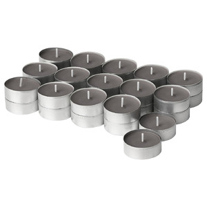 ENSTAKA Scented tealight, Bonfire/grey, 3.5 hr, 30 pack