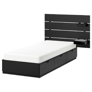 NORDLI Bed frame w storage and headboard, anthracite, 90x200 cm