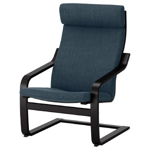 POÄNG Armchair, black-brown, Hillared dark blue