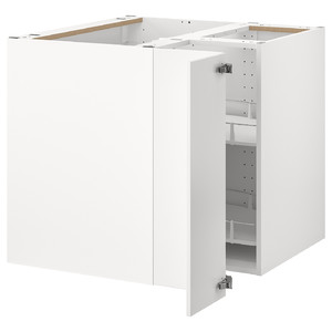 METOD Corner base cabinet with carousel, white, Veddinge white, 88x88 cm