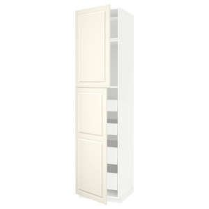 METOD / MAXIMERA Hi cab w 2 doors/4 drawers, white/Bodbyn off-white, 60x60x240 cm