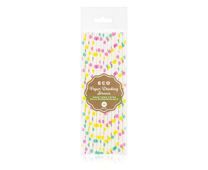 Paper Drinking Straws 12pcs, colourful dots