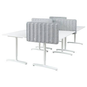 BEKANT Desk with screen, white/grey, 320x160 48 cm