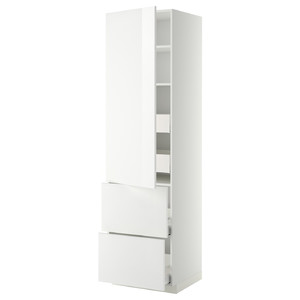 METOD / MAXIMERA Hi cab w shlvs/4 drawers/dr/2 frnts, white/Ringhult white, 60x60x220 cm