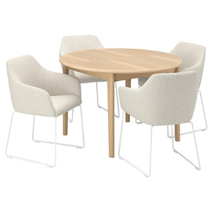 SKANSNÄS/TOSSBERG Table and 4 chairs, light beech veneer/white Gunnared beige, 115/170 cm