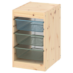 TROFAST Storage combination with boxes, light white stained pine grey-blue/light green-grey, 32x44x52 cm