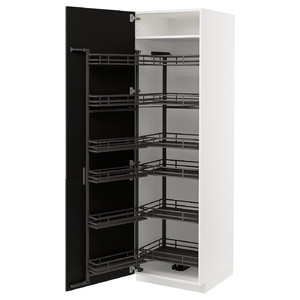 METOD High cabinet with pull-out larder, white/Nickebo matt anthracite, 60x60x200 cm