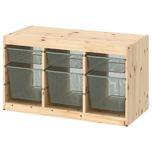 TROFAST Storage combination with boxes, light white stained pine/light green-grey, 93x44x52 cm