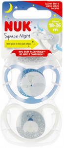 NUK Soother Pacifier Space Night 2pcs 18-36m, blue/white