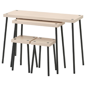 FRIDNÄS Nesting tables with stools, set of 4, black/birch effect
