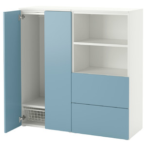 SMÅSTAD / PLATSA Storage combination, white/blue, 120x42x123 cm