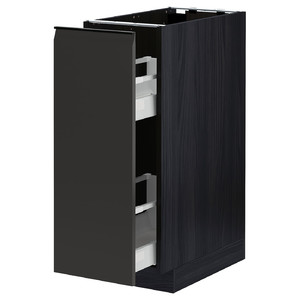 METOD / MAXIMERA Base cabinet/pull-out int fittings, black/Upplöv matt anthracite, 30x60 cm