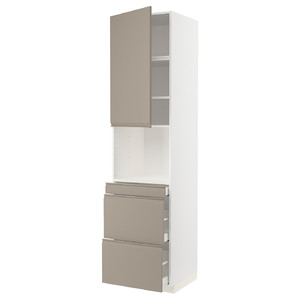 METOD / MAXIMERA Hi cab f micro combi w door/3 drwrs, white/Upplöv matt dark beige, 60x60x240 cm