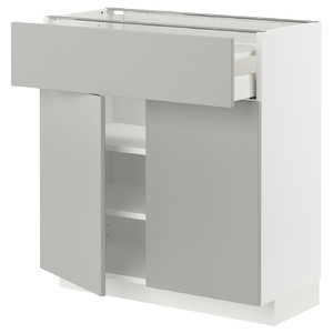 METOD / MAXIMERA Base cabinet with drawer/2 doors, white/Havstorp light grey, 80x37 cm