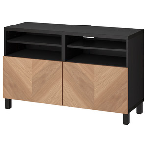 BESTÅ TV bench with doors, black-brown/Hedeviken/Stubbarp oak veneer, 120x42x74 cm