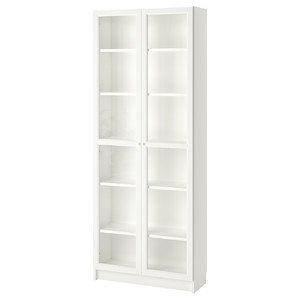 BILLY / OXBERG Bookcase, white, glass, 80x30x202 cm