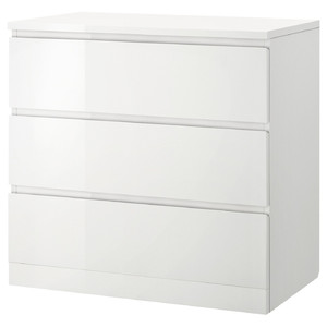 MALM Chest of 3 drawers, white, high-gloss, 80x78 cm