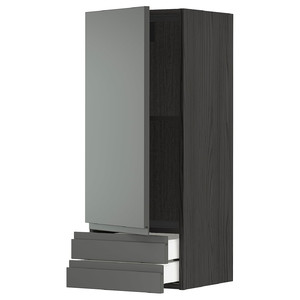 METOD / MAXIMERA Wall cabinet with door/2 drawers, black/Voxtorp dark grey, 40x100 cm