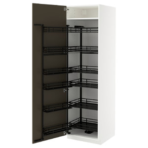 METOD High cabinet with pull-out larder, white/Havstorp brown-beige, 60x60x200 cm