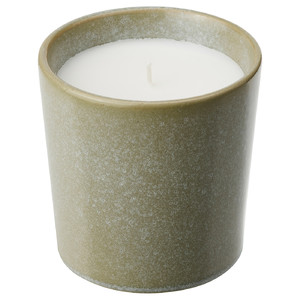 HEDERSAM Scented candle in ceramic jar, Fresh grass/light green, 50 hr