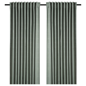 PRAKTTIDLÖSA Room darkening curtains, 1 pair, green, 145x300 cm