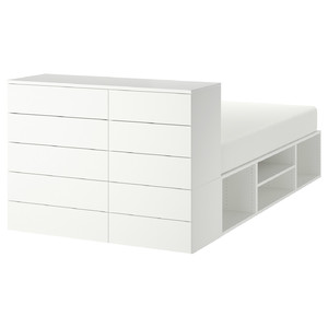 PLATSA Bed frame with 10 drawers, white, Fonnes, 140x200x103 cm