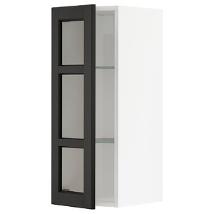 METOD Wall cabinet w shelves/glass door, white/Lerhyttan black stained, 30x80 cm