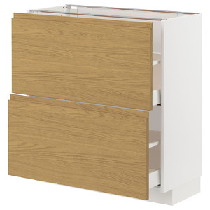 METOD / MAXIMERA Base cabinet with 2 drawers, white/Voxtorp oak effect, 80x37 cm