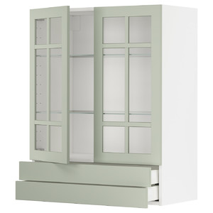 METOD / MAXIMERA Wall cab w 2 glass doors/2 drawers, white/Stensund light green, 80x100 cm