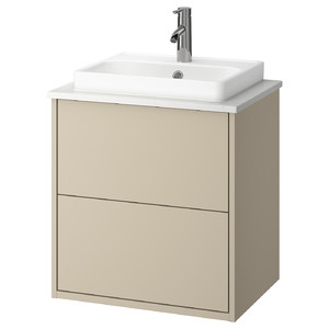 HAVBÄCK / ORRSJÖN Wash-stnd w drawers/wash-basin/tap, beige/white marble effect, 62x49x71 cm