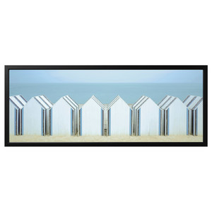 BJÖRKSTA Picture with frame, beach huts/black, 140x56 cm