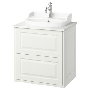 TÄNNFORSEN / RUTSJÖN Wash-stnd w drawers/wash-basin/tap, white/white marble effect, 62x49x76 cm