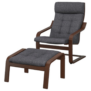 POÄNG Armchair and footstool, brown/Gunnared dark grey