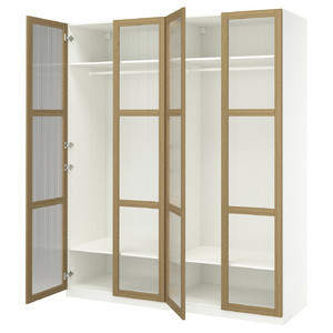 PAX / TONSTAD Wardrobe combination, white/oak veneer glass, 200x60x236 cm